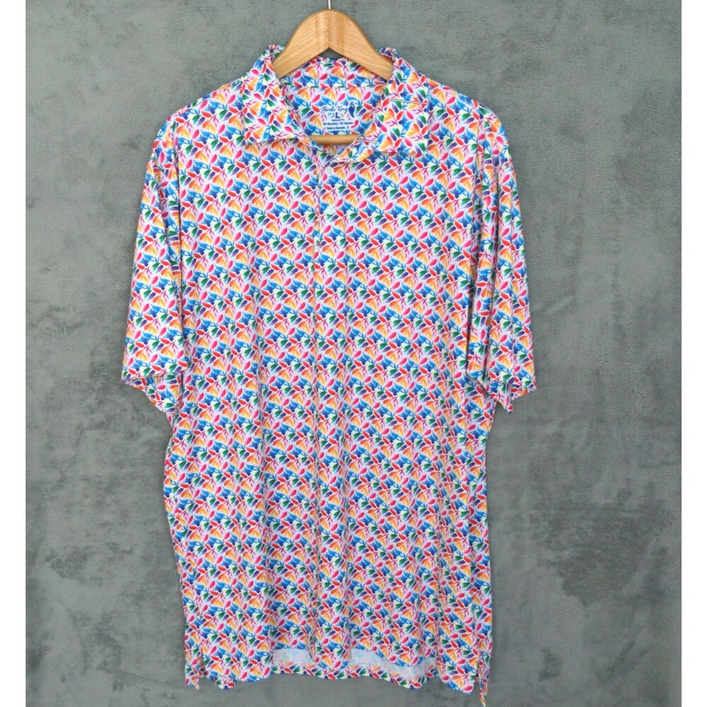 Birdie King Polo Shirt Men's Large Multi Color Golf Performance Made In USA